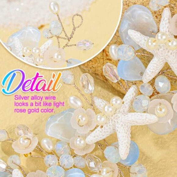 Starfish Bridal Hair Vine Rhinestone Wedding Accessory 16cm - Picture 5 of 7